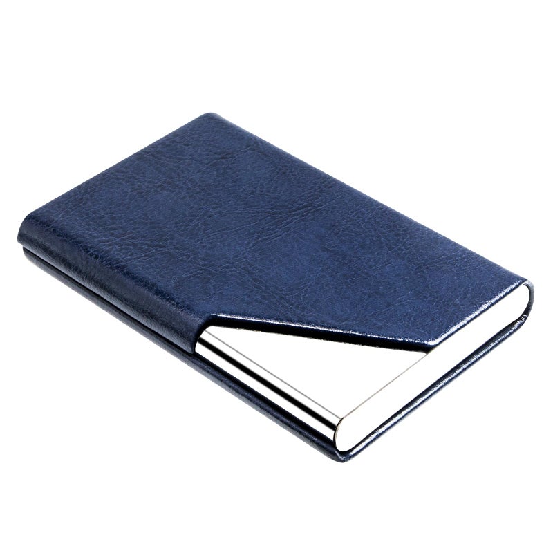 Padike Business Card Holder, Leather Business Card Case Pocket Card Holders for Men or Women, Metal Slim Name Card Holder RFID Blocking Business Card Carrier with Magnetic Closure(Z-Navy Blue) - Image 1